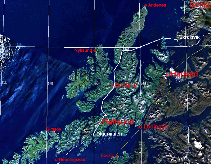 Nasa Sat-Bild Vesteraalen 175 km Höhe